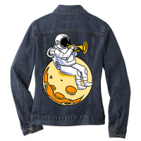 Astronaut Playing Trumpet For Trumpet Player Ladies Denim Jacket | Artistshot