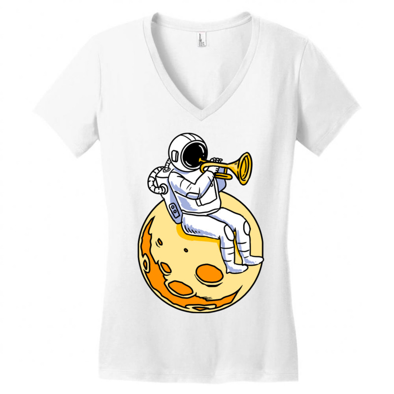 Astronaut Playing Trumpet For Trumpet Player Women's V-Neck T-Shirt by queerappear | Artistshot