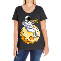 Astronaut Playing Trumpet For Trumpet Player Ladies Curvy T-shirt | Artistshot