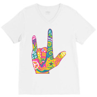 American Sign Language I Love You For Deaf Awarene V-neck Tee | Artistshot