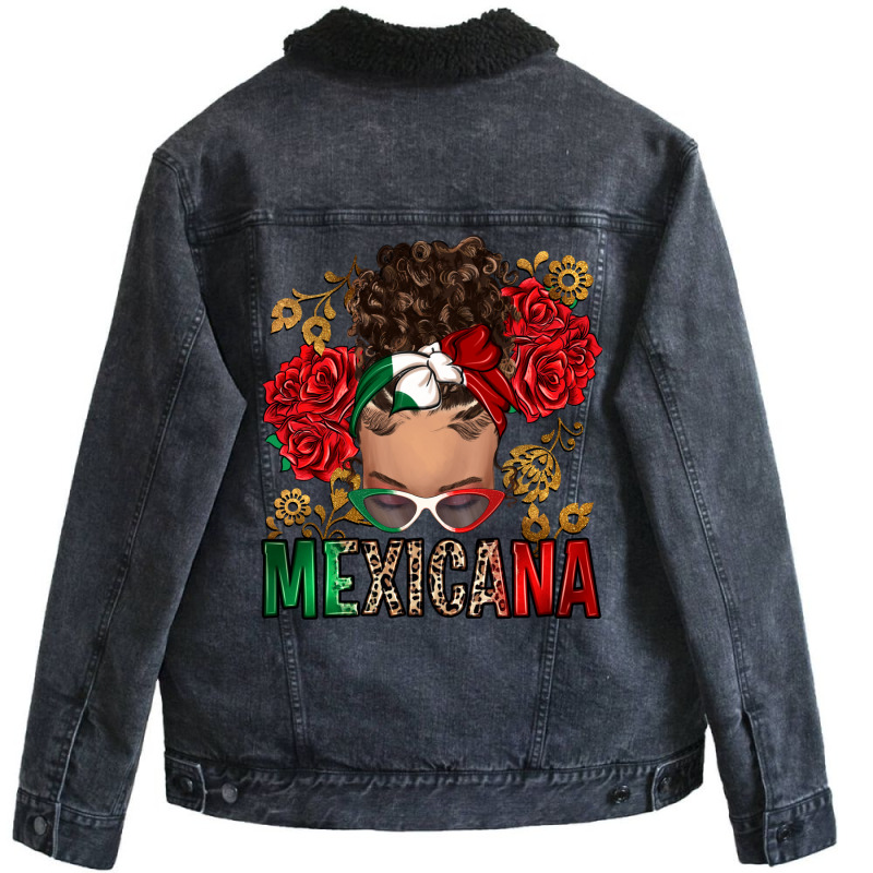 Mexicana Latina Messy Bun Unisex Sherpa-Lined Denim Jacket by RanaPortraitStore | Artistshot