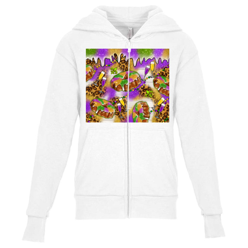 Mardi Gras With King Cake Youth Zipper Hoodie | Artistshot