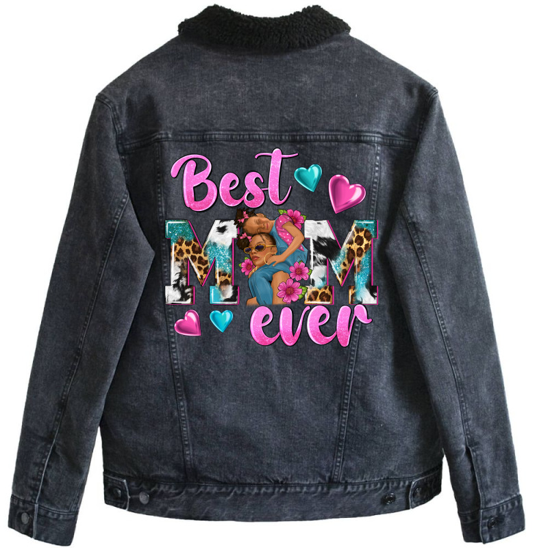 Best Mom Ever Afro Woman Unisex Sherpa-Lined Denim Jacket by texasbilliewilder | Artistshot