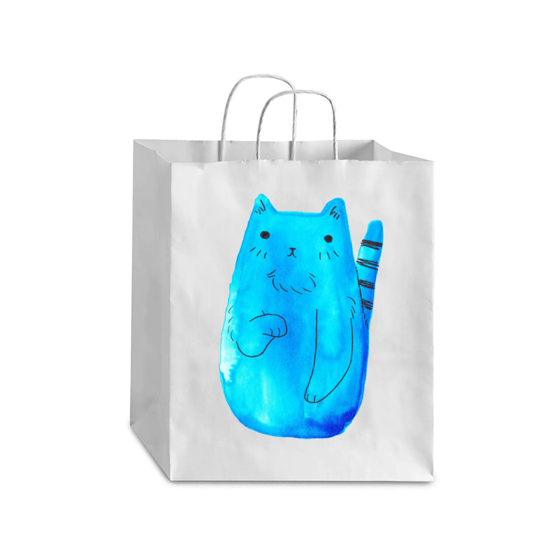 Striped Tail Blue Watercolor Cat Debie Paper Bag - 10 X 5 X 13 | Artistshot