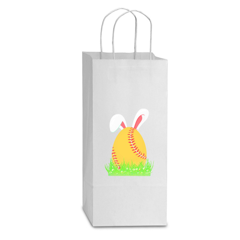 Easter Day T  Shirt Cute Easter Softball Bunny Ears Egg Bunny Lover Gi Double wine Paper Bag - 6 1/2 x 3 1/2 x 12 3/8 by dana9597 | Artistshot