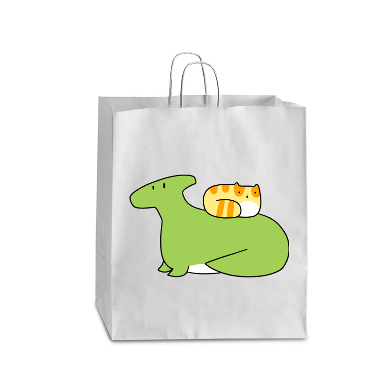 Hadrosaurid And Orange Tabby Cat Queen Paper Bag - 16 X 6 X 19 1/4 | Artistshot