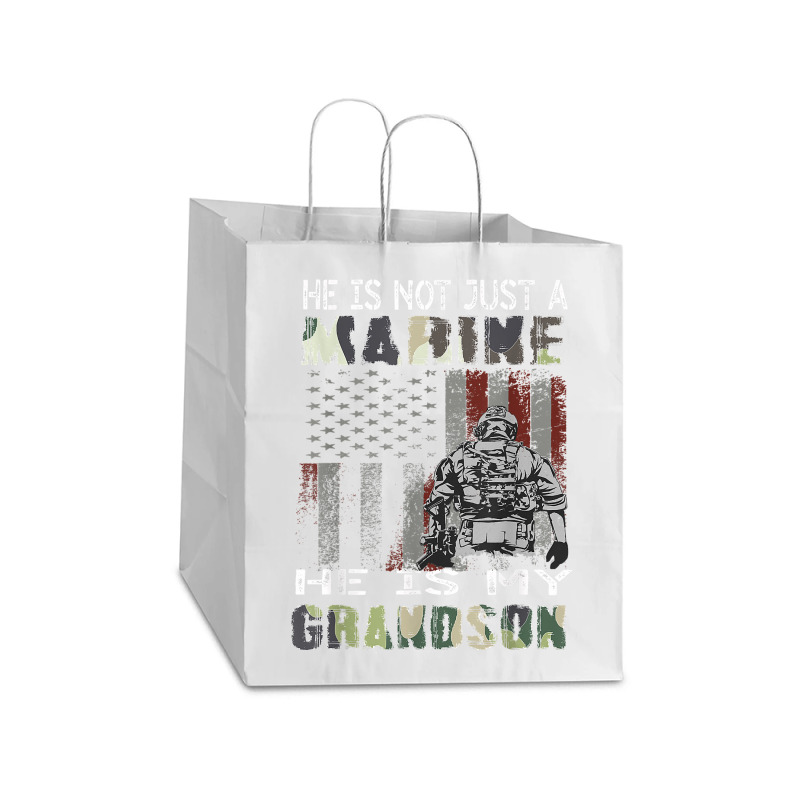 Proud Of My Grandson Is A Marine Shirt Proud Grandma Grandpa T Shirt Take Out Paper Bag - 14 X 10 X 15 1/2 | Artistshot