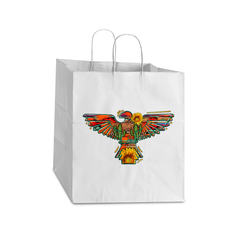 Thunderbird  Wild Soul With Sunflower Serape Aztec Take Out Paper Bag - 14 X 10 X 15 1/2 | Artistshot