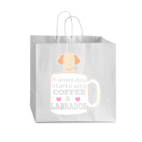 Labrador T Shirta Good Day Starts With Coffee And Labrador, Cute Labra Vogue Paper Bag - 16 X 6 X 12 | Artistshot