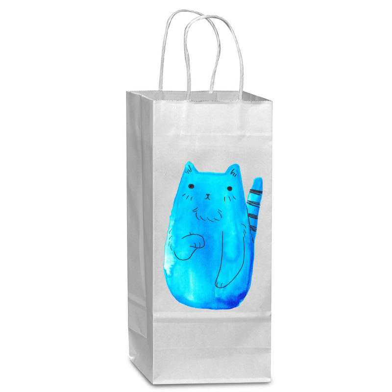 Striped Tail Blue Watercolor Cat Wine Paper Bag - 5 1/2 X 3 1/4 X 13 | Artistshot