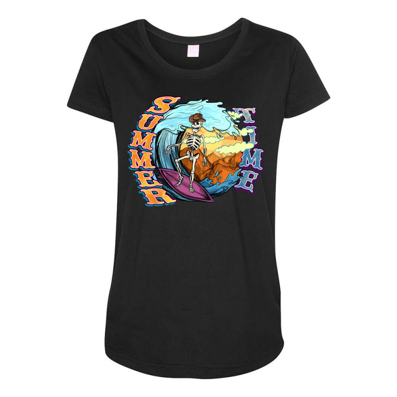 Summer Time Skeleton Surfing Maternity Scoop Neck T-shirt by NancyCooperArtShop | Artistshot