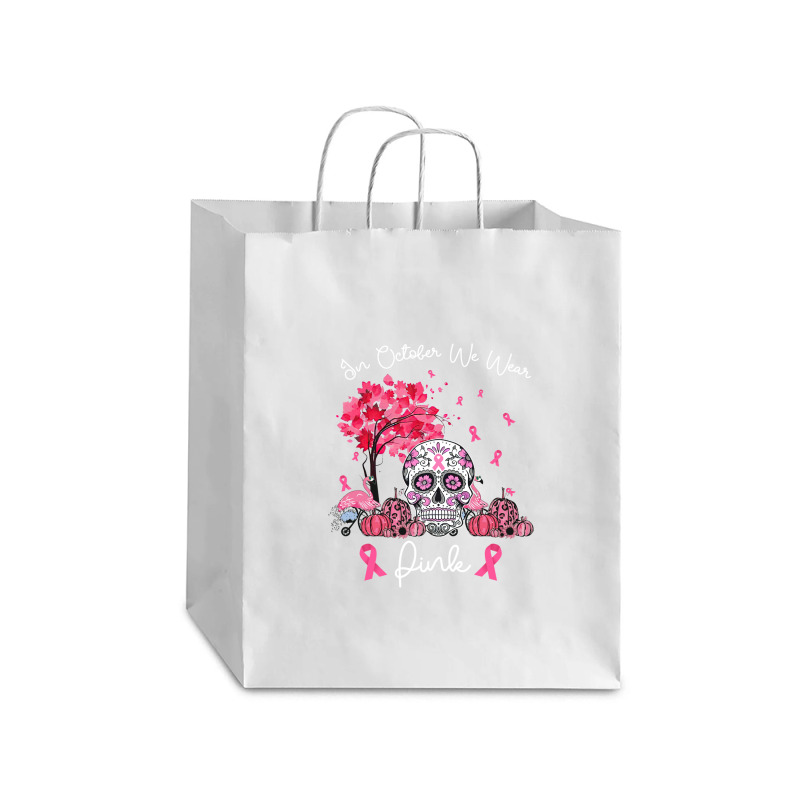 In October We Wear Pink Sugar Skull Moon Breast Cancer Debie Paper Bag - 10 X 5 X 13 | Artistshot