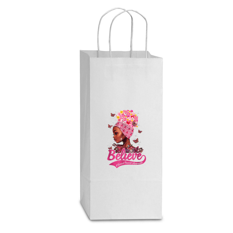 Breast Cancer Awareness Black Woman Warrior Support Believe Double Wine Paper Bag - 6 1/2 X 3 1/2 X 12 3/8 | Artistshot