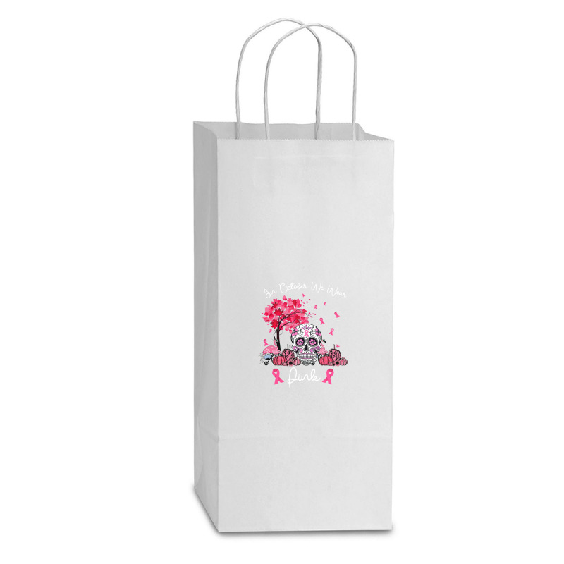 In October We Wear Pink Sugar Skull Moon Breast Cancer Double Wine Paper Bag - 6 1/2 X 3 1/2 X 12 3/8 | Artistshot