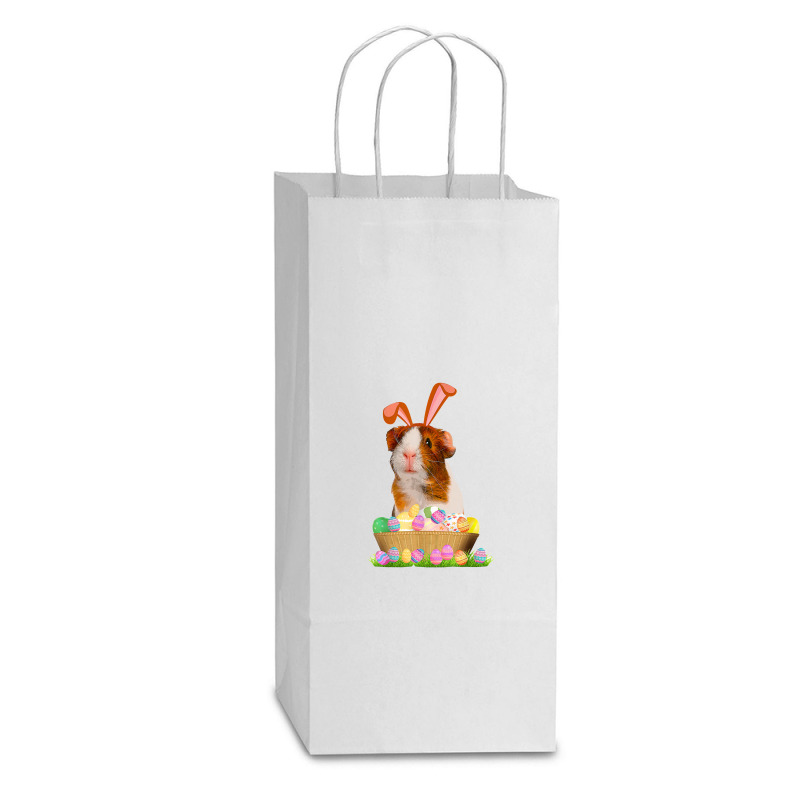 Funny Guinea Pig With Cute Bunny Ears Easter Day Eggs Basket Double Wine Paper Bag - 6 1/2 X 3 1/2 X 12 3/8 | Artistshot