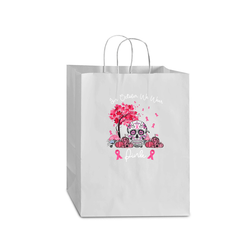 In October We Wear Pink Sugar Skull Moon Breast Cancer Mart Paper Bag -13 X 7 X 17 | Artistshot