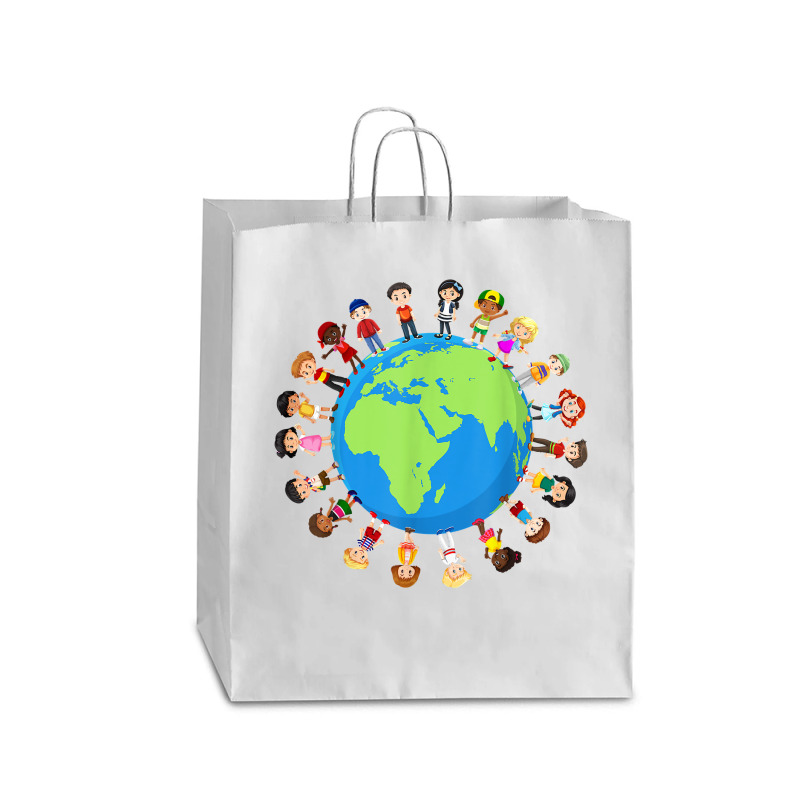 Earth Day Children Around The World Environmentalist T Shirt Queen Paper Bag - 16 X 6 X 19 1/4 | Artistshot