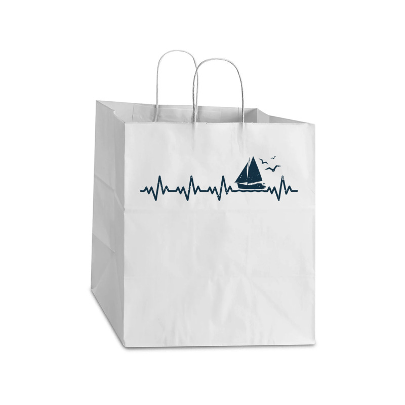 Heartbeat Sailing Boat Captain Pulse Funny Sailor Boating Lover Gift Take Out Paper Bag - 14 X 10 X 15 1/2 | Artistshot