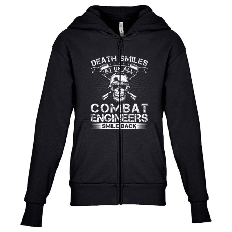 Death Smiles At Us All Combat Engineers Smile Back Veteran Premium Youth Zipper Hoodie by Tiktify | Artistshot