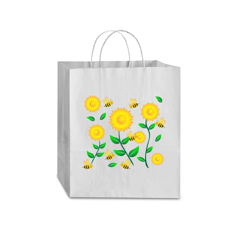 Honey Bee Cartoon On Sunflower Pattern Traveler Paper Bag -13 X 6 X 15 3/4 | Artistshot