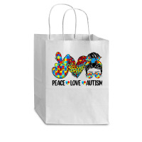 Peace Love Autism Mom Life Messy Bun Blue Autism Awareness T Shirt Cub Paper Bag - 8 X 4 1/2 X 10 1/4 | Artistshot