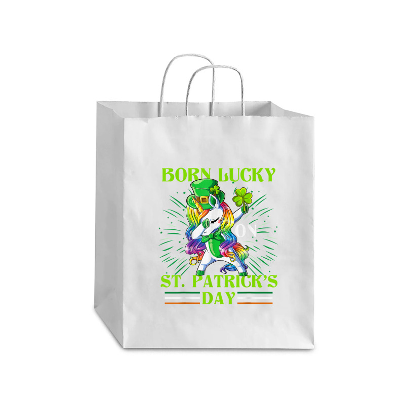 Born Lucky On St Patricks Day Girl St Patrick's Day Unicorn Debie Paper Bag - 10 X 5 X 13 | Artistshot