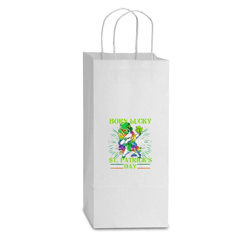 Born Lucky On St Patricks Day Girl St Patrick's Day Unicorn Double Wine Paper Bag - 6 1/2 X 3 1/2 X 12 3/8 | Artistshot