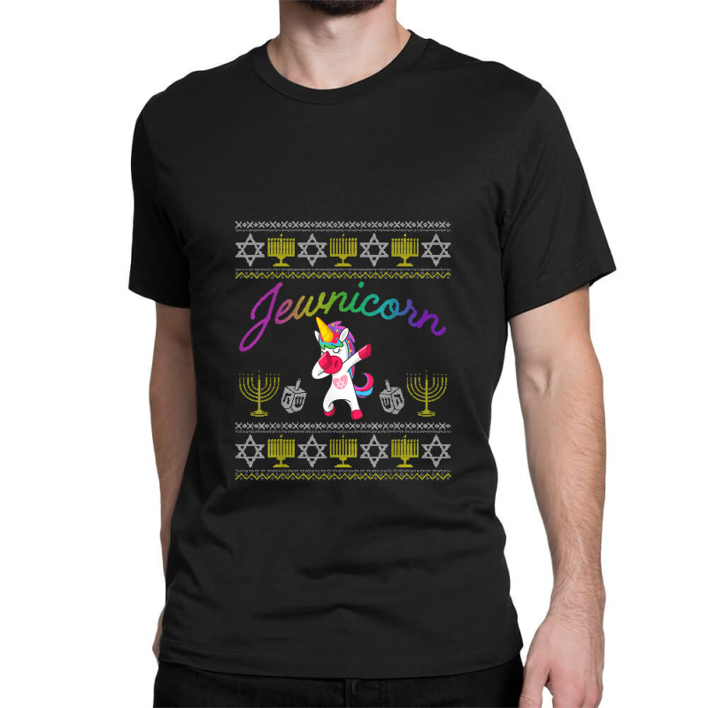 Dabbing Jewish Unicorn Hanukkah Chanukah Animal Ugly Sweater Classic T-shirt | Artistshot