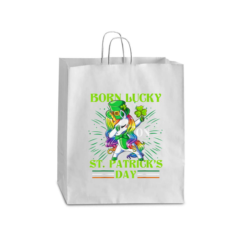 Born Lucky On St Patricks Day Girl St Patrick's Day Unicorn Queen Paper Bag - 16 X 6 X 19 1/4 | Artistshot