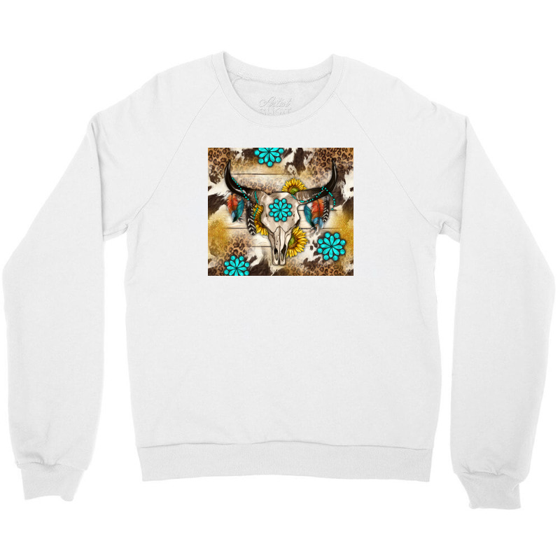 Cowhide Leopard Bull Skull Gemstone Crewneck Sweatshirt | Artistshot