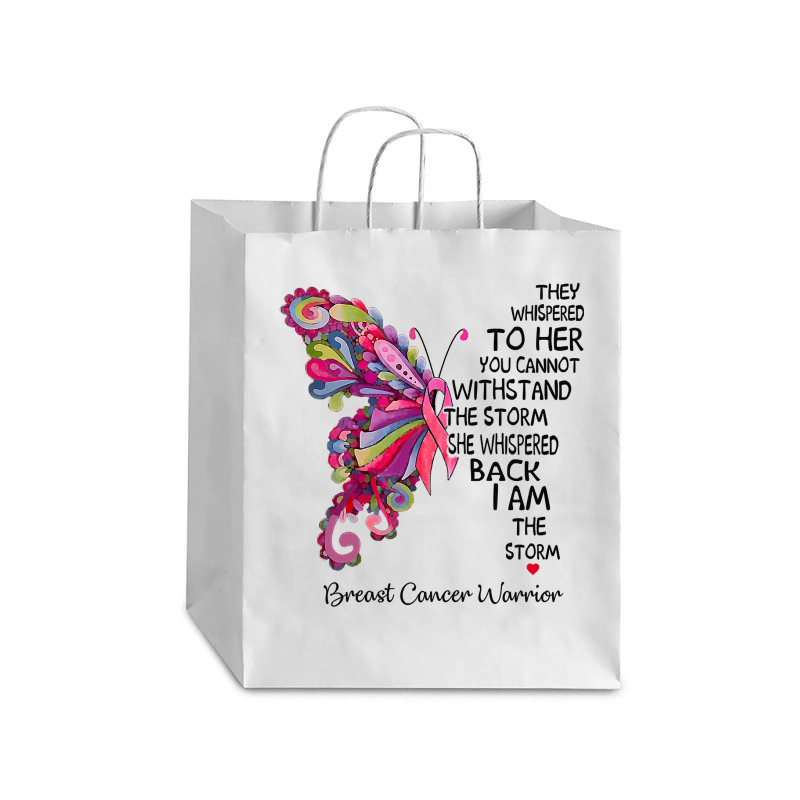 Womens Pink Butterfly I Am The Storm Breast Cancer Warrior T Shirt Debie Paper Bag - 10 X 5 X 13 | Artistshot