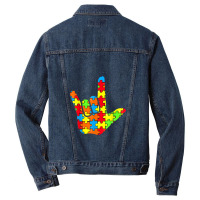 Asl Love Sign Language Autism Awareness Support Men Denim Jacket | Artistshot