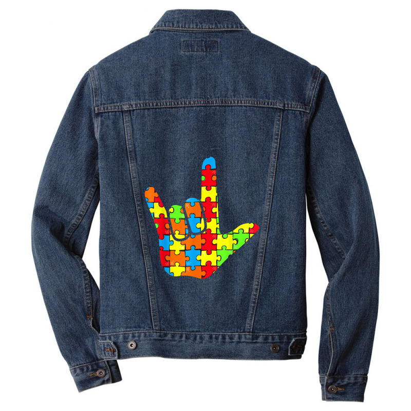 Asl Love Sign Language Autism Awareness Support Men Denim Jacket by YenNgoc | Artistshot