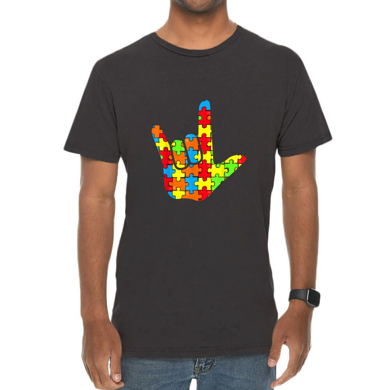 Asl Love Sign Language Autism Awareness Support Vintage T-Shirt by YenNgoc | Artistshot