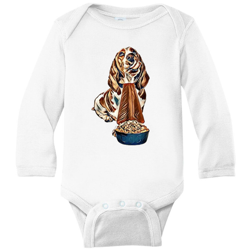 Cute Basset Hound Dog Licking Long Sleeve Baby Bodysuit by Kemnabi | Artistshot