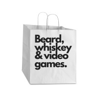 Beard, Whiskey & Video Games   Manly Whiskey Drinker Take Out Paper Bag - 14 X 10 X 15 1/2 | Artistshot