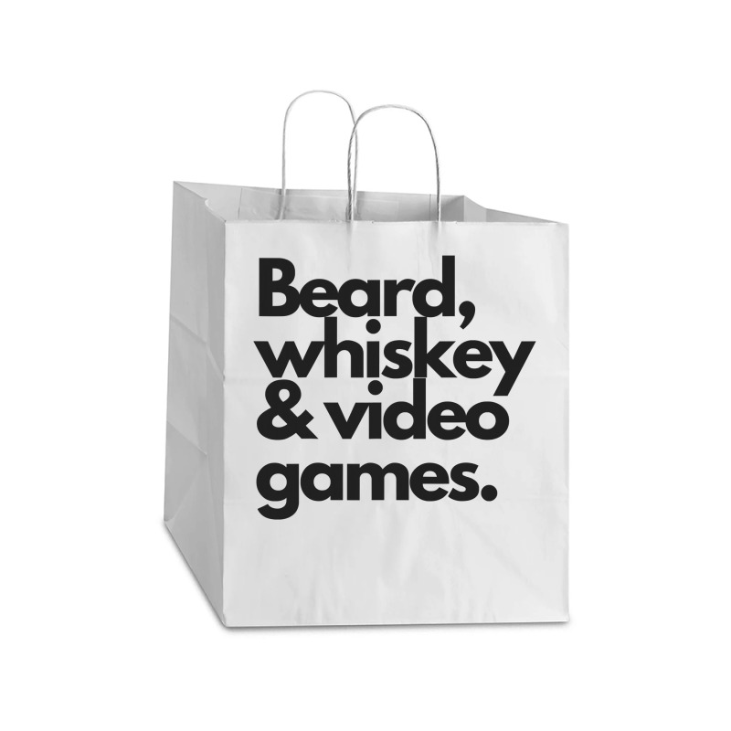 Beard, Whiskey & Video Games   Manly Whiskey Drinker Take Out Paper Bag - 14 X 10 X 15 1/2 | Artistshot