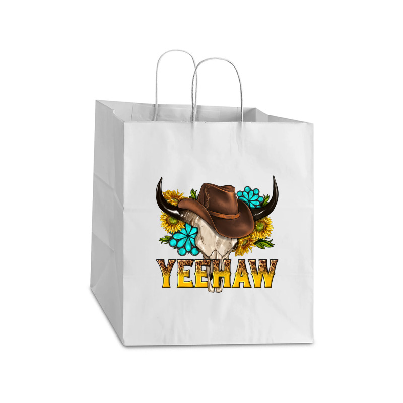 Yeehaw Bull Skull Take Out Paper Bag - 14 X 10 X 15 1/2 | Artistshot