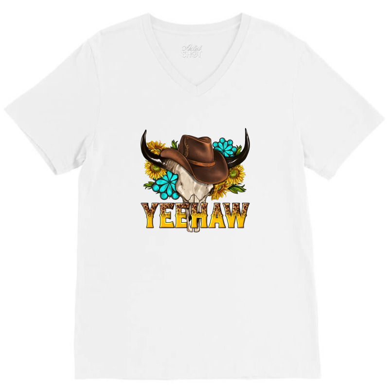 Yeehaw Bull Skull V-neck Tee | Artistshot