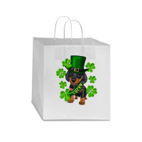 St. Patricks Day Lucky Dachshund Puppy Star Paper Bag - 13 X 7 X 13 | Artistshot