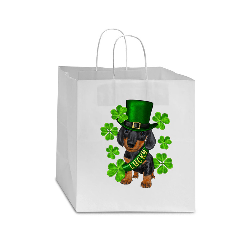 St. Patricks Day Lucky Dachshund Puppy Star Paper Bag - 13 X 7 X 13 | Artistshot