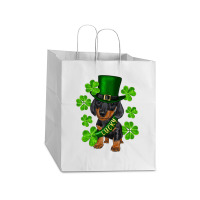 St. Patricks Day Lucky Dachshund Puppy Take Out Paper Bag - 14 X 10 X 15 1/2 | Artistshot