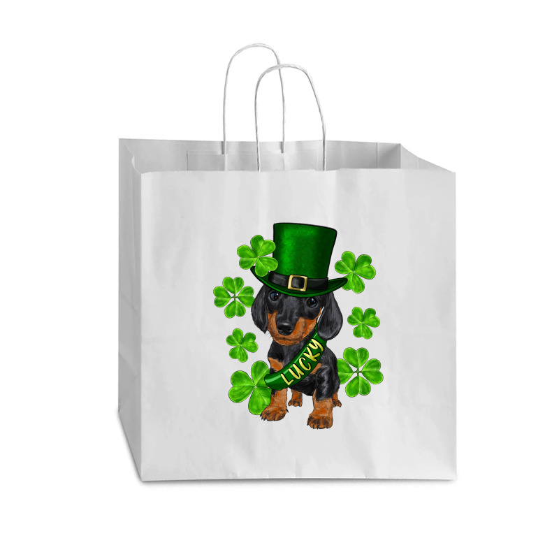 St. Patricks Day Lucky Dachshund Puppy Vogue Paper Bag - 16 X 6 X 12 | Artistshot