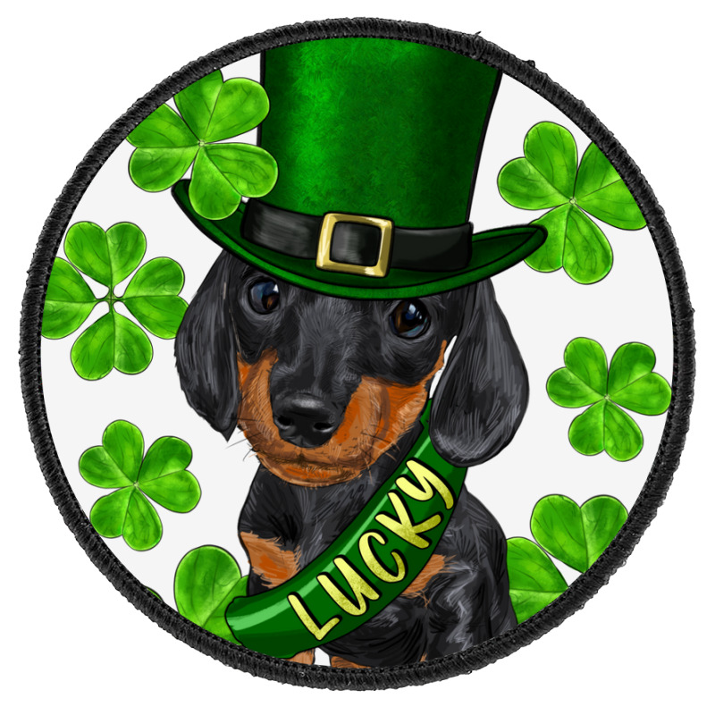 St. Patricks Day Lucky Dachshund Puppy Round Patch | Artistshot