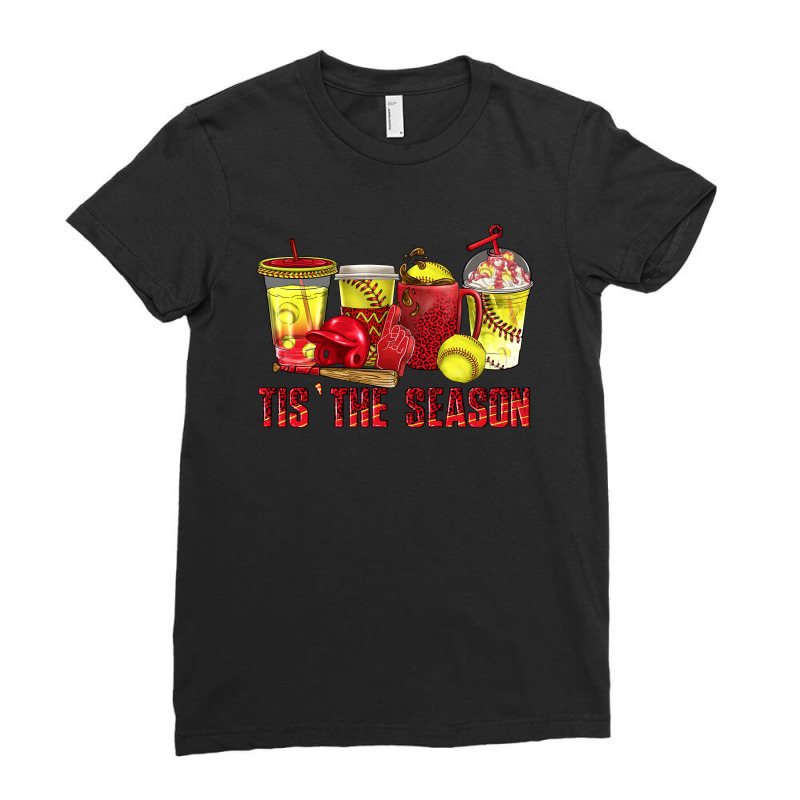 Tis' The Season Coffee Cups Softball Ladies Fitted T-Shirt by enoddigitalart@gmail.com | Artistshot