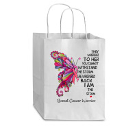 Womens Pink Butterfly I Am The Storm Breast Cancer Warrior T Shirt Cub Paper Bag - 8 X 4 1/2 X 10 1/4 | Artistshot