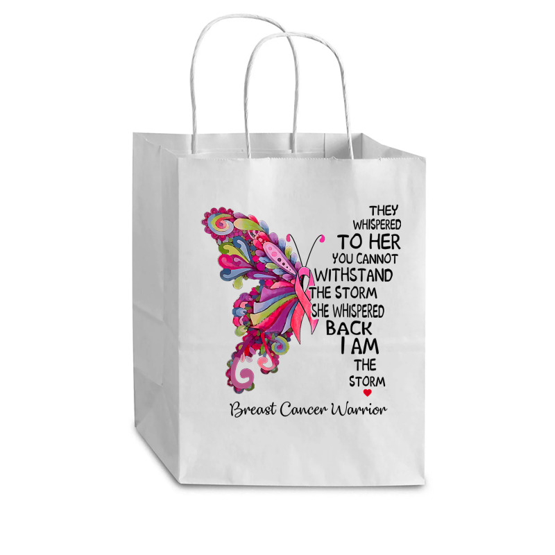 Womens Pink Butterfly I Am The Storm Breast Cancer Warrior T Shirt Cub Paper Bag - 8 X 4 1/2 X 10 1/4 | Artistshot