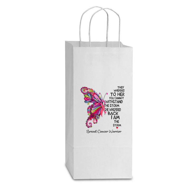 Womens Pink Butterfly I Am The Storm Breast Cancer Warrior T Shirt Double Wine Paper Bag - 6 1/2 X 3 1/2 X 12 3/8 | Artistshot