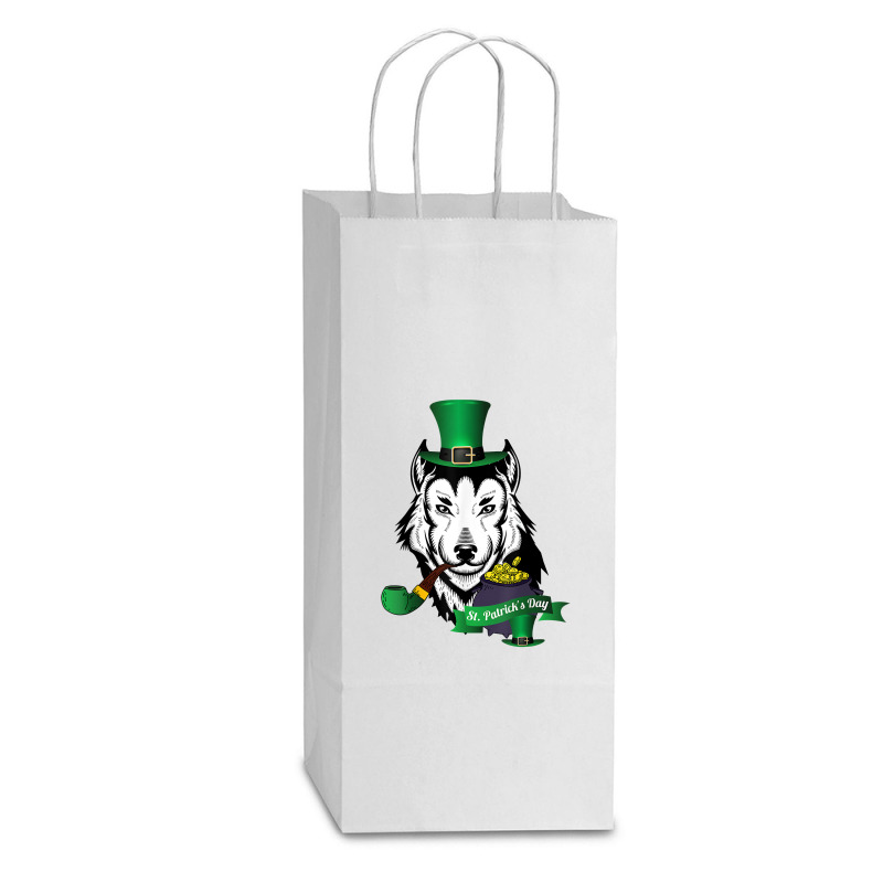 Leprechaun Hat Smoking Pipe Funny Wolf St Patricks Day Party T Shirt Double Wine Paper Bag - 6 1/2 X 3 1/2 X 12 3/8 | Artistshot