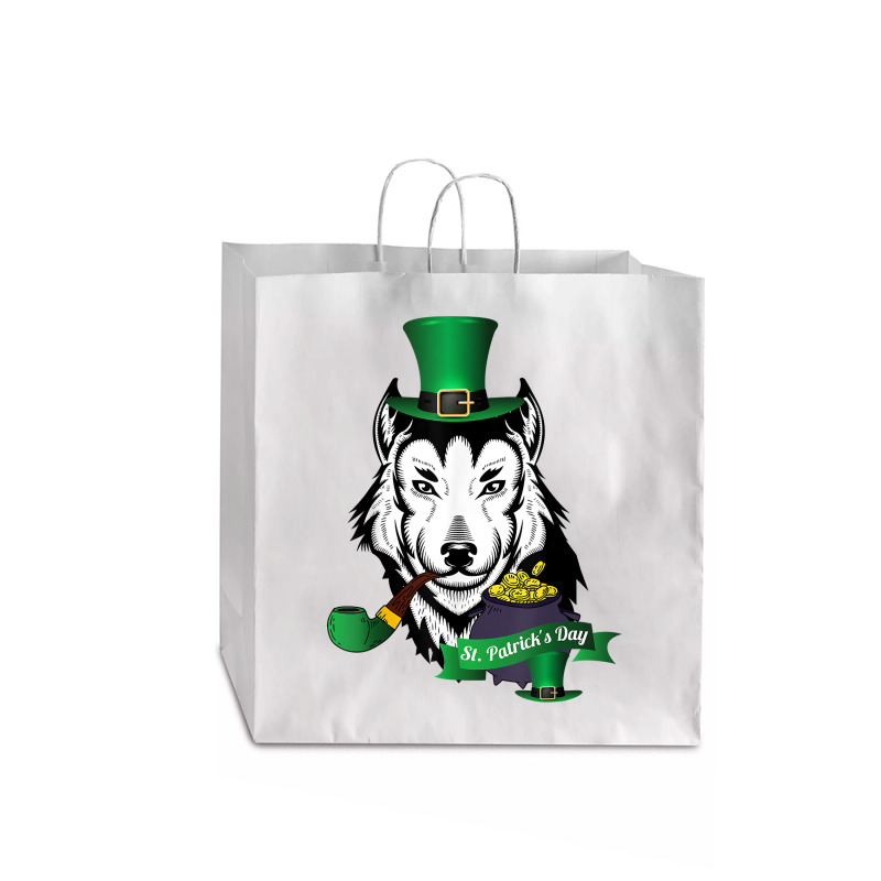 Leprechaun Hat Smoking Pipe Funny Wolf St Patricks Day Party T Shirt Jumbo Paper Bag - 18 X 7 X 18 3/4 | Artistshot